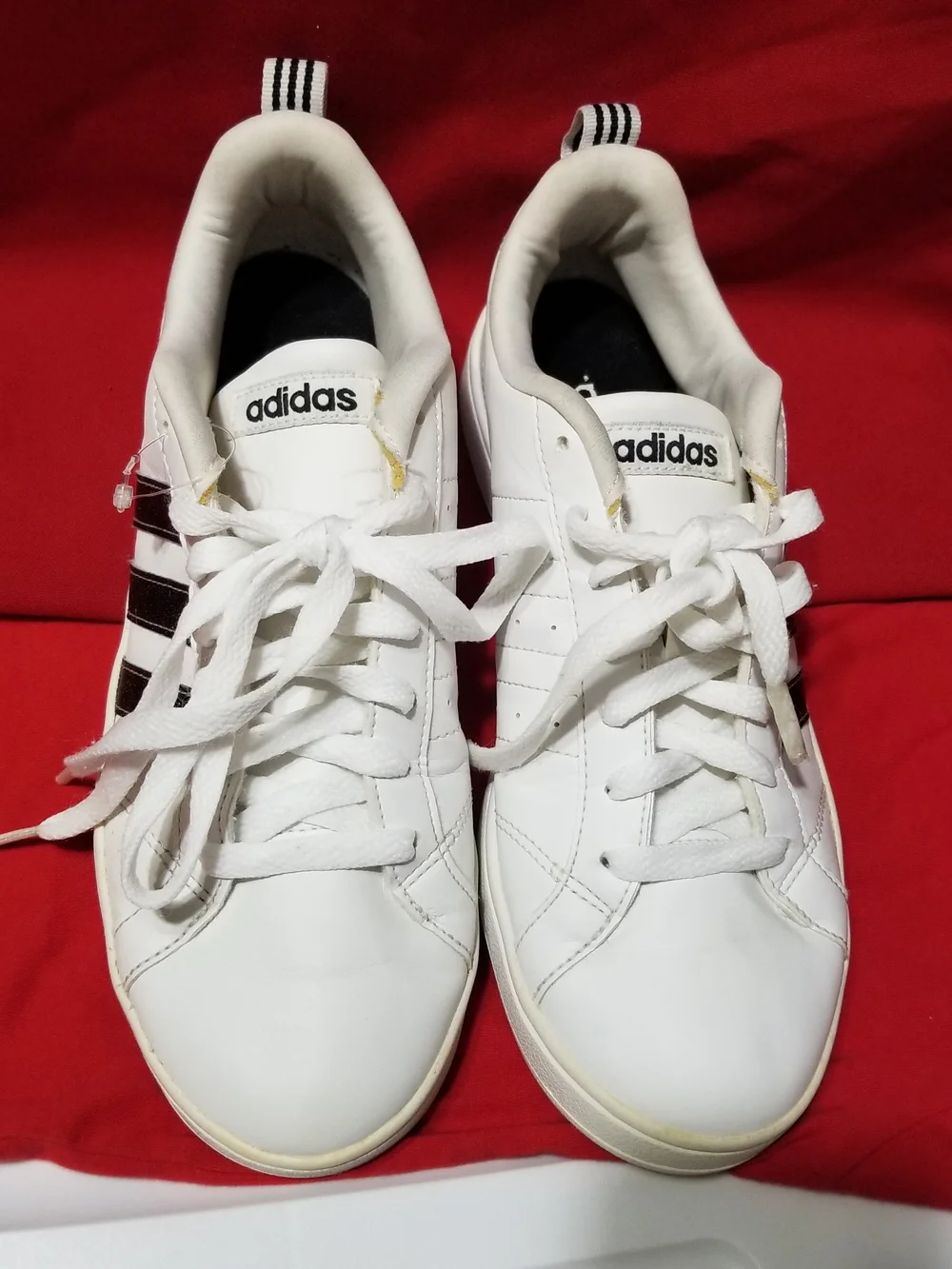 Adidas Adult Size 6 White Neo Baseline Sneakers with Black Three-Stripes